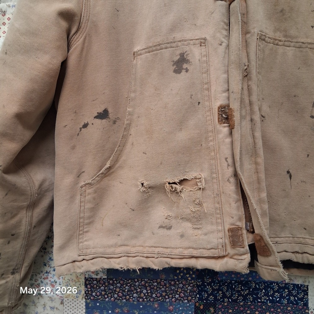 Vintage Carhartt JQ186 Arctic Quilt Lined Brown Canvas Jacket Large Faded J02 - Picture 7 of 13